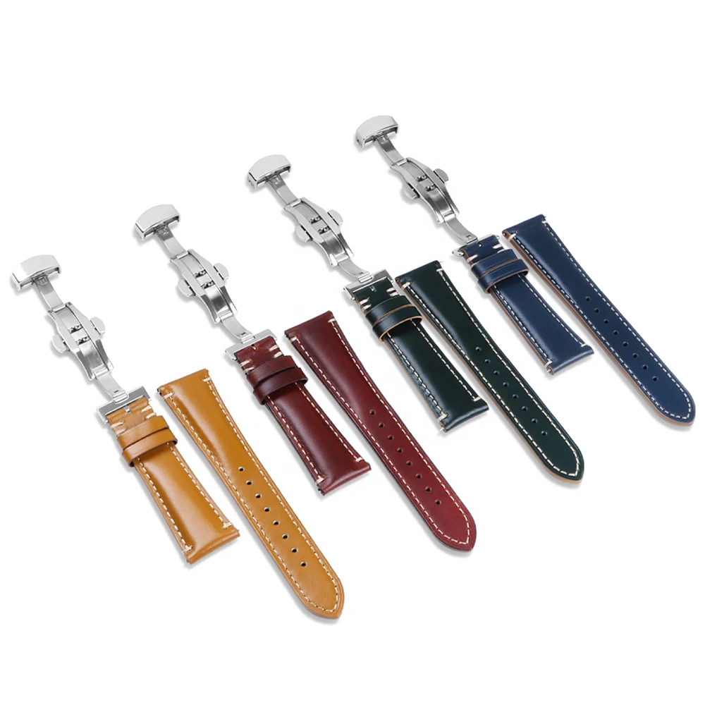 Genuine Oil Wax Leather Watch Strap 20mm 22mm 24mm Bands Quick Release Vintage Yellow Watchband Wristband Men Women Accessories