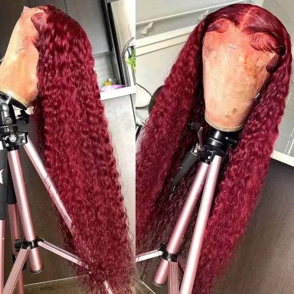 

230% Density Deep Wave 99J Burgundy 13x4 HD Lace Front Human Hair Wigs 30 36 Inch Peruvian Loose Curly Wine Red 13x6 Transparent Lace Frontal Wigs