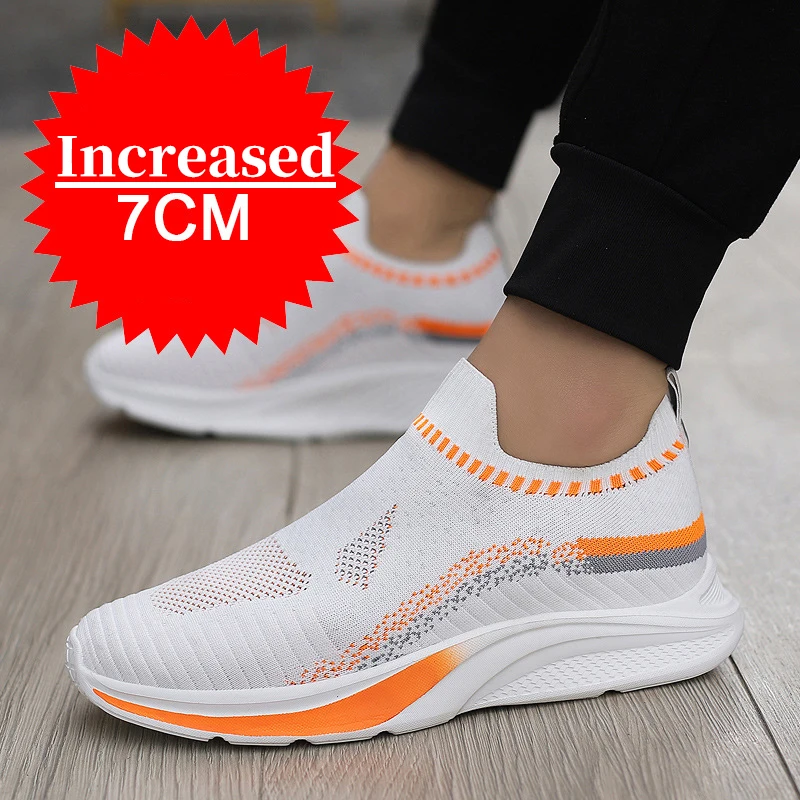 

Outdoor Men Sneakers Mesh Breathable Elevator Shoes 7CM Heightening Shoes Man Hidden Heels Casual Sports Shoes Tenis Masculino