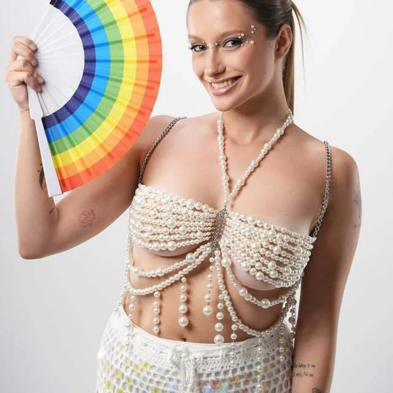 Women Bikini Pearl Vest Chest Sexy Chain Body Chain Jewelry Totally Hand-made Bra Fringed For Beach Nightclub Waist Chain