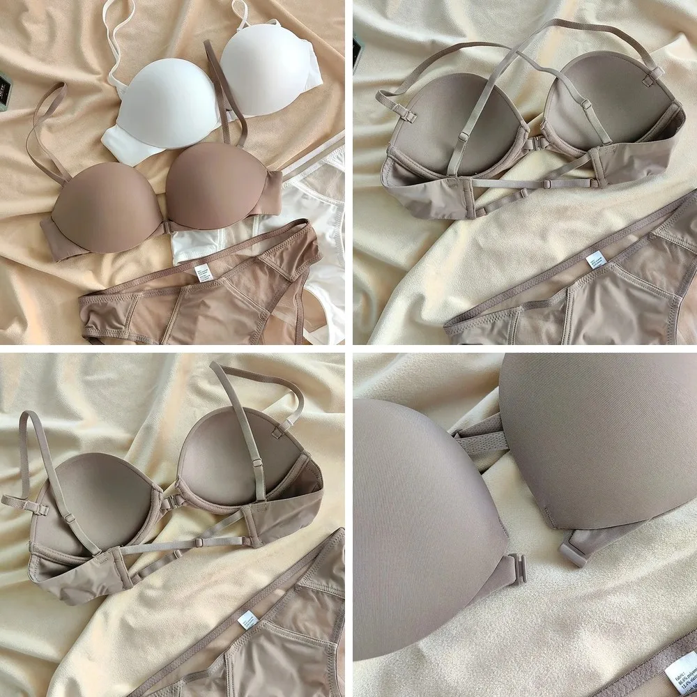 

Sexy Lingerie Set with Spaghetti Straps, Open Back & Front Buckle, Soft Push Up Underwire Bra