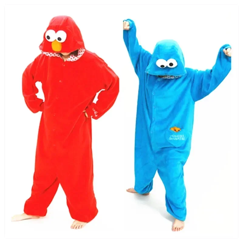 Adults Flannel Kigurumi COOKIE MONSTER & ELMO Cosplay Costume Women or Men Onesies Pajamas