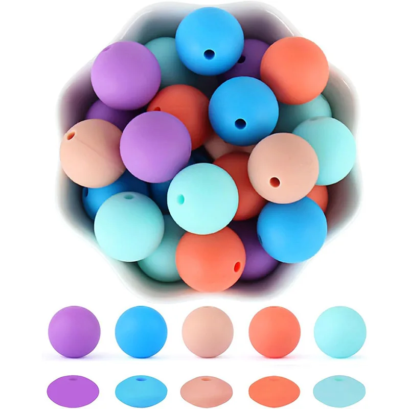 40Pcs/Lot Baby Silicone Loose Bead 12mm Round Bead Lentil Teether Beads For Jewelry DIY Pacifier Chain Dummy Holder Accessories