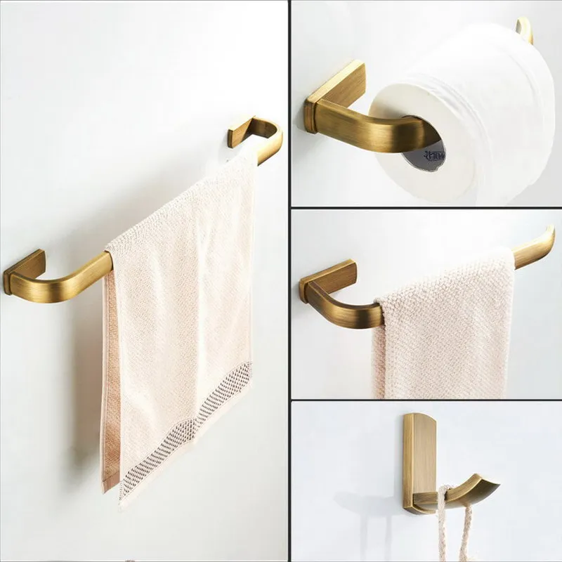 

Antique Brass Square Bathroom Accessories Set Bath Hardware Wall Mounted Towel Bar Toilet Paper Holder Robe Hook