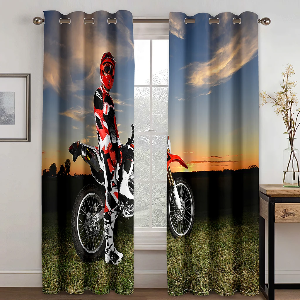 

Dirt Bike Motorcycle Motocross Rider Tulle Curtains for Boys Men Bedroom Living Room Kitchen Extreme Sports Sunshade Curtains