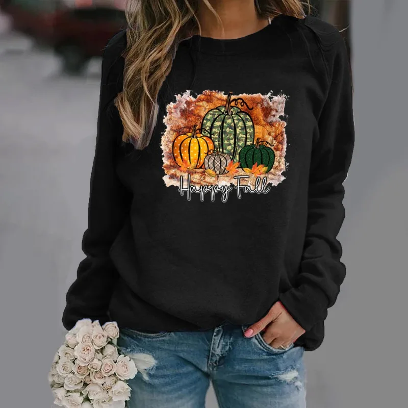 Women's Pumpkin Flower Crew-neck Hoodie Sweatshirt  Streetwear Women  Kawaii Clothes  Aesthetic  Clothes  Women Clothing