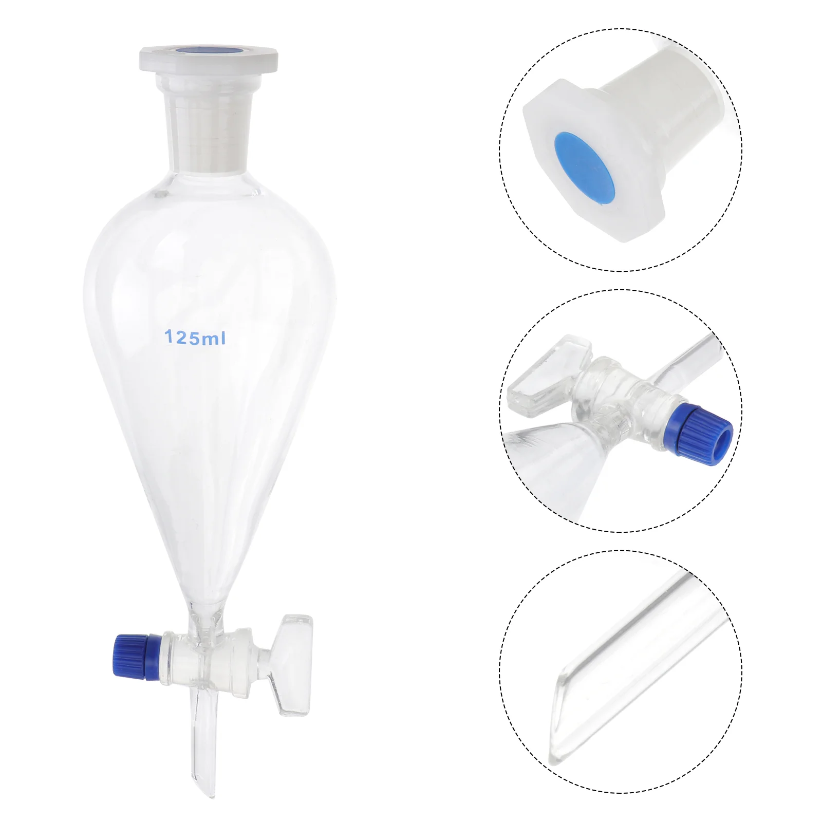 125 ml birnenförmiger Leck-Chemie-Destillierkolben, Borosilikatglas-Trichter, Trennung, Trennung, Splitter, birnenförmig