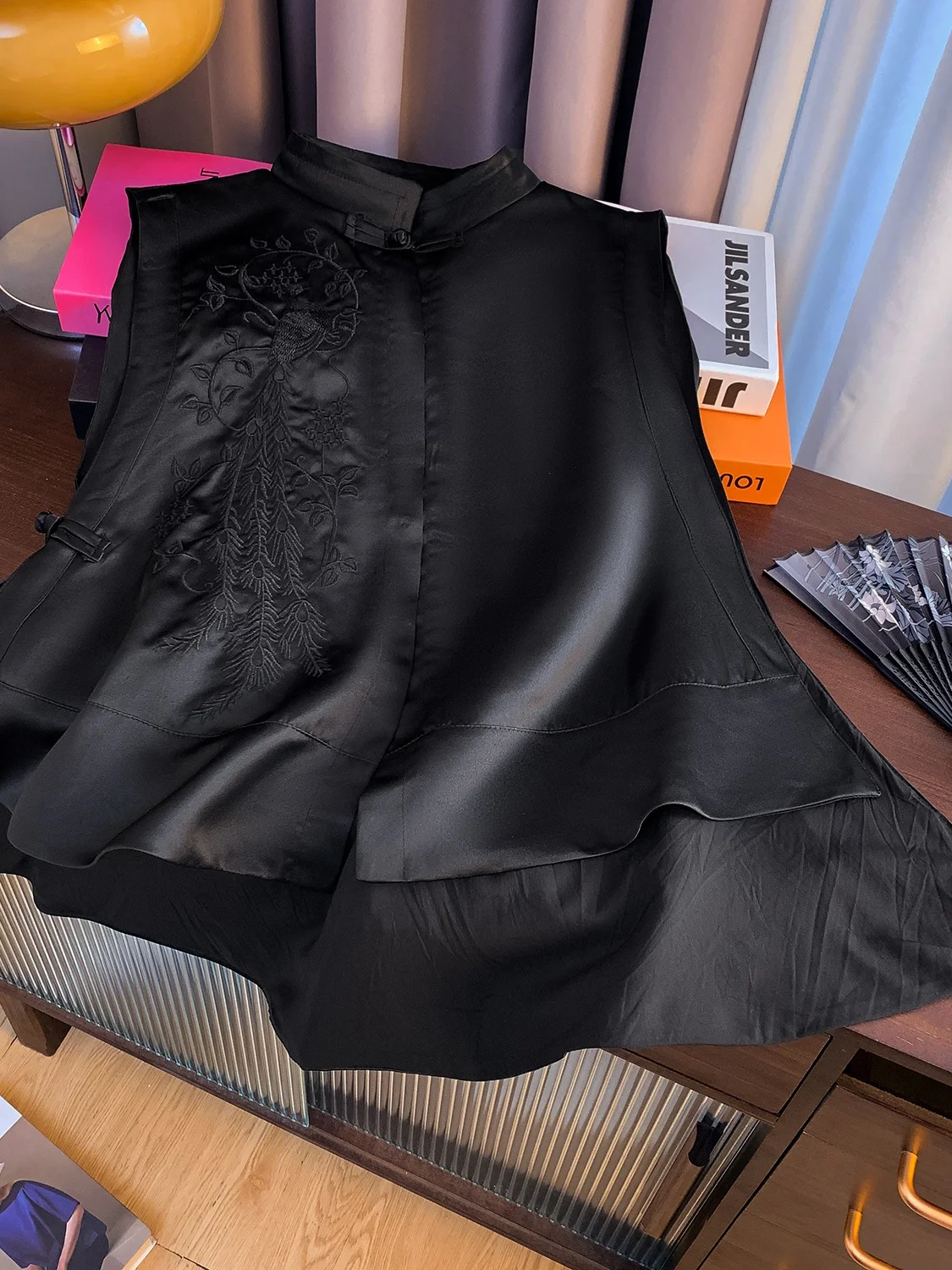 

Heavy Embroidery Bla Vest Women's Spring Autumn Outerwear New Chinese Sle Svel oulder Pad Top Layering Clothing