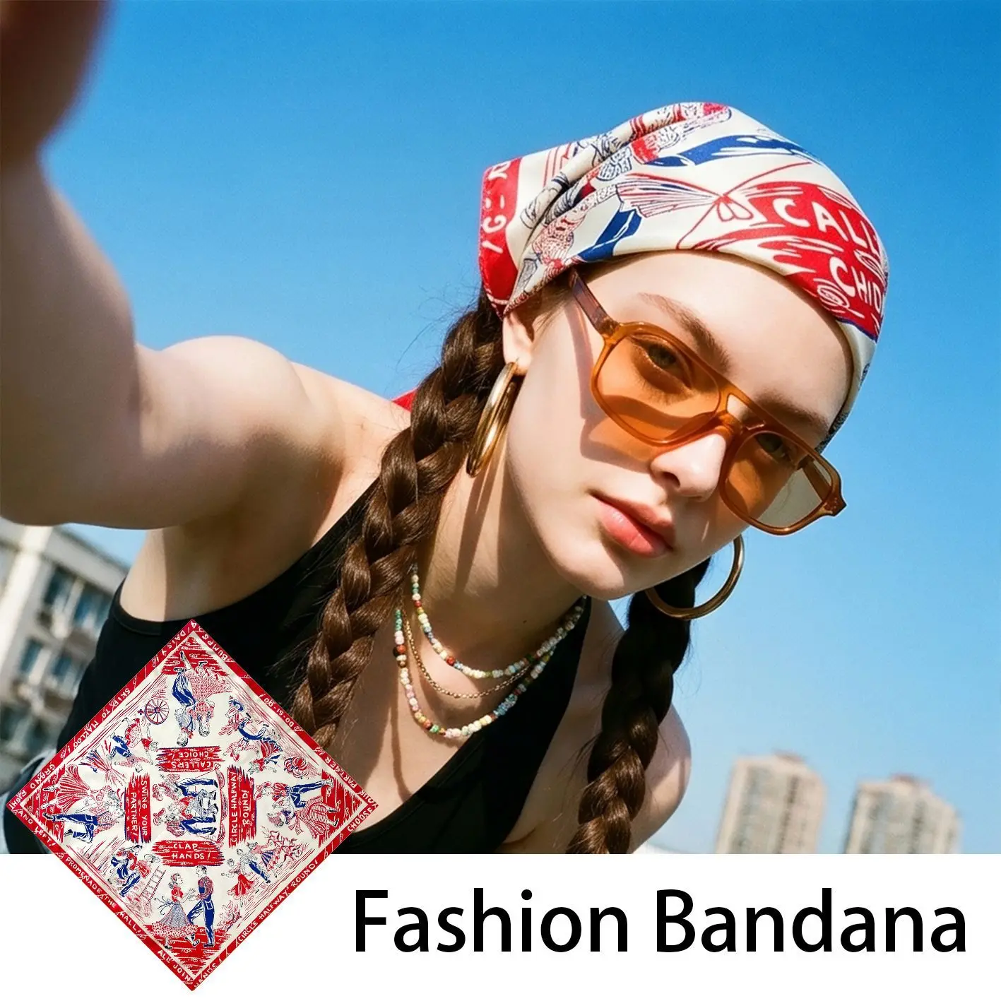 54cm Cotton Vintage Bandana Unisex Hip Hop Square Scarf Knight Cowboy Eagle Bear Print Headband Neck Scarf Sports Wrist Wrap