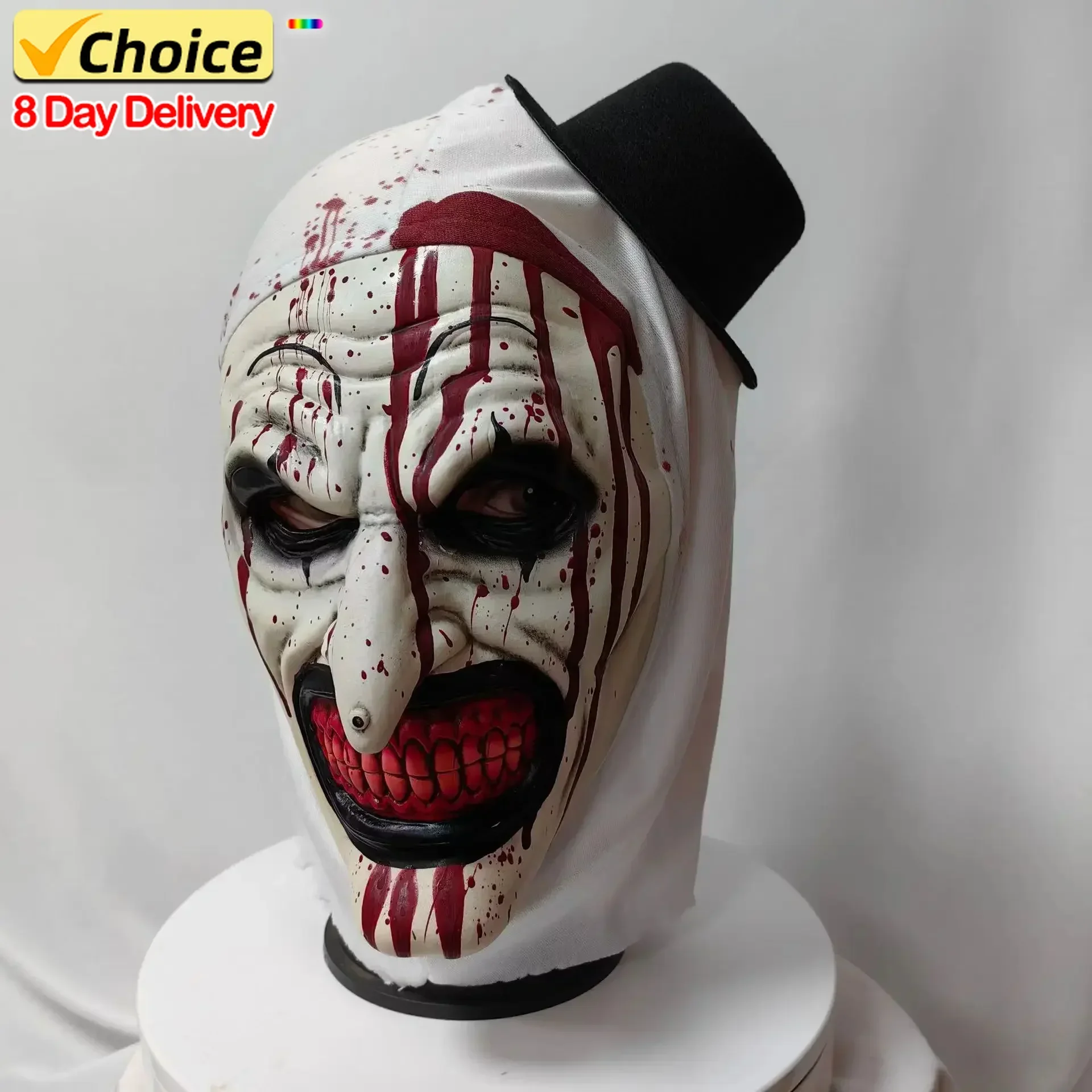 2026 Halloween Horror Role-playing with A Soul Broken Clown Mask and Hat Clown Head Cover Bloody Latex Makeup Ball Horror Props