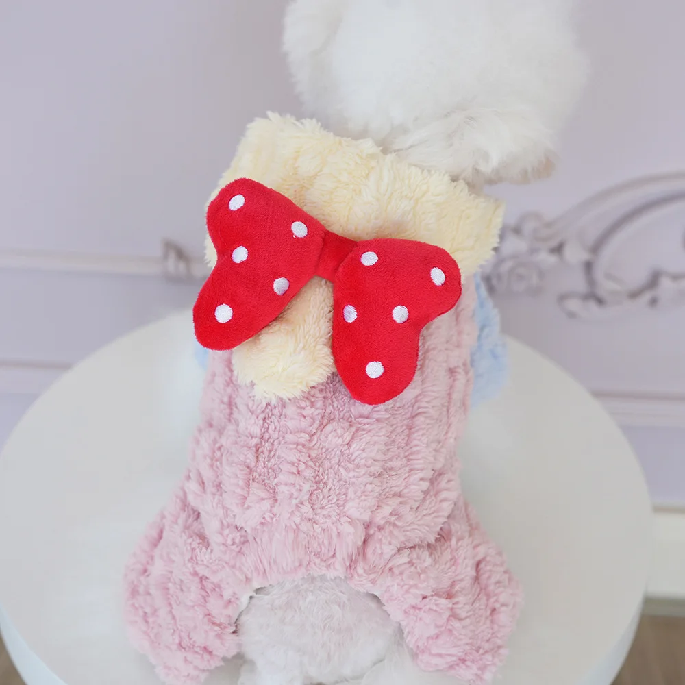 معطف جديد للخريف والشتاء للكلاب الأليفة - سترة قطنية سميكة مبطنة بالصوف مع عقدة فيونكة، تصميم بغطاء للرأس بأربعة أرجل لسيارة تيدي/بيشون #1