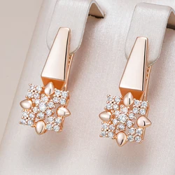 Kinel Hot 585 Rose Gold Color Crystal Flower Drop Earrings For Women Shiny Natural Zircon Accessories Daily Fine Jewelry