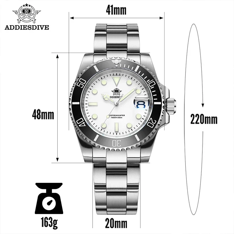 Addies Dive New Quartz Watch 316L Stainless Steel Blue luminous 30Bar часы мужские наручные Waterproof reloj hombre Men Watches