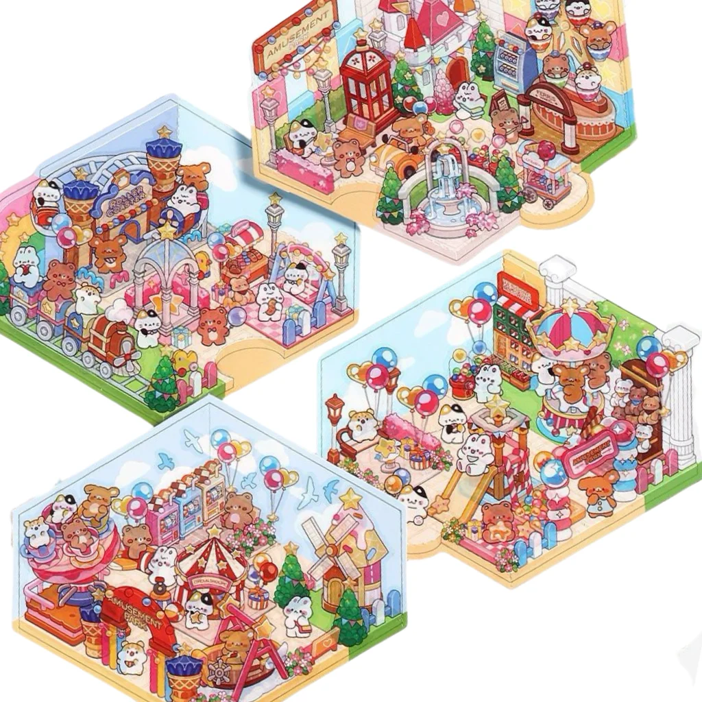 

3D DIY мультфильм парк развлечений головоломка пейзаж наклейка карманная кабина сцена укладка наклейка фестиваль подарок на день рождения для ребенка