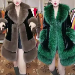 Goddess Temperament Parkas Fur Style Winter Fur Coat Imitation Fox Fur Outwear Large Fur Collar Cotton Suit Outwear