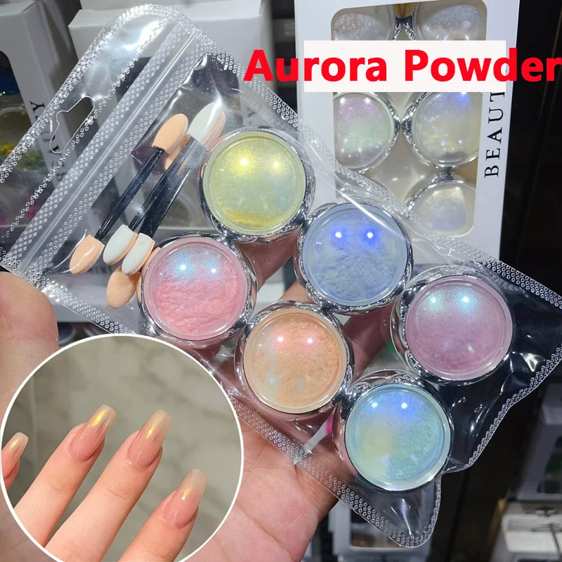 0.3g * 6 pçs cintilante aurora prego em pó metálico efeito espelho cromo pigmento poeira camaleão gel polonês manicure decorações & #