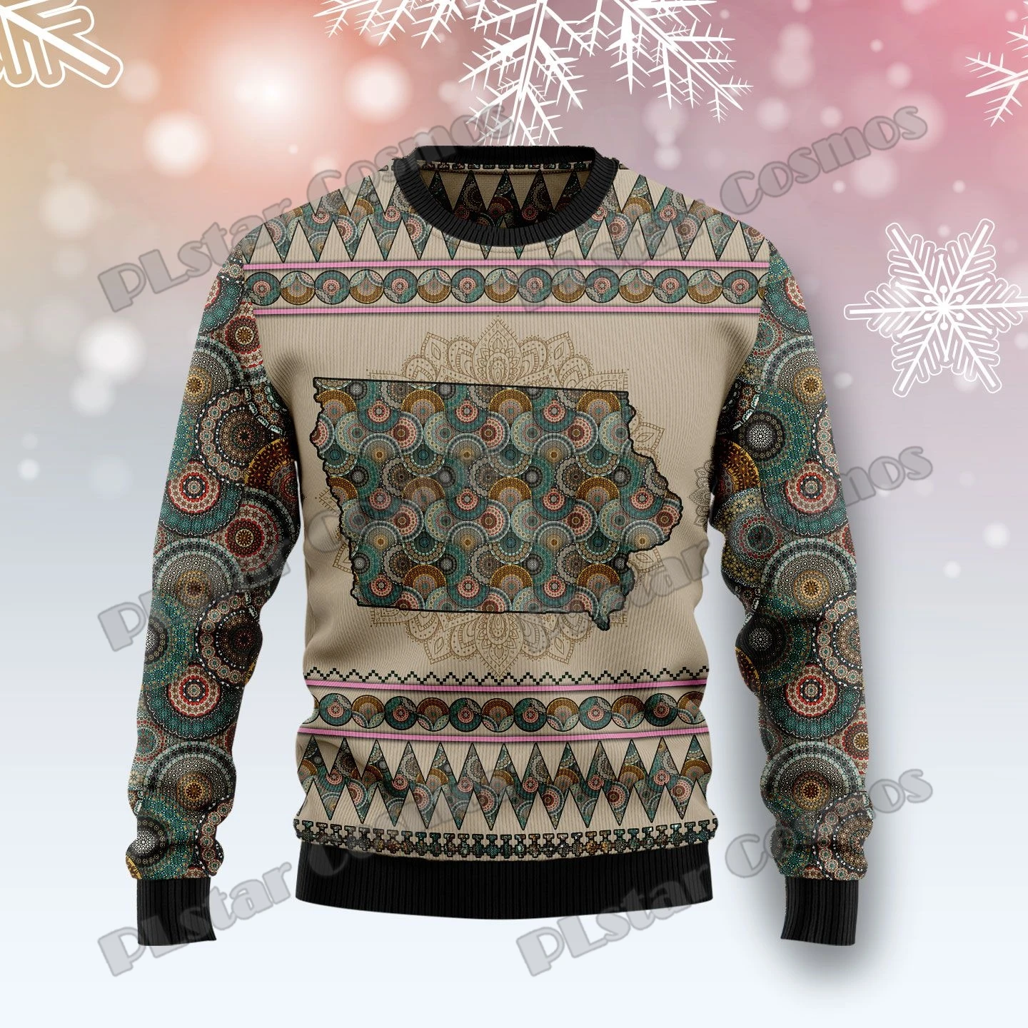 PLstar Cosmos Texas Mandala 3D Printed Fashion Men's Ugly Christmas Sweater Winter Unisex Casual Knit Pullover Sweater MYY07