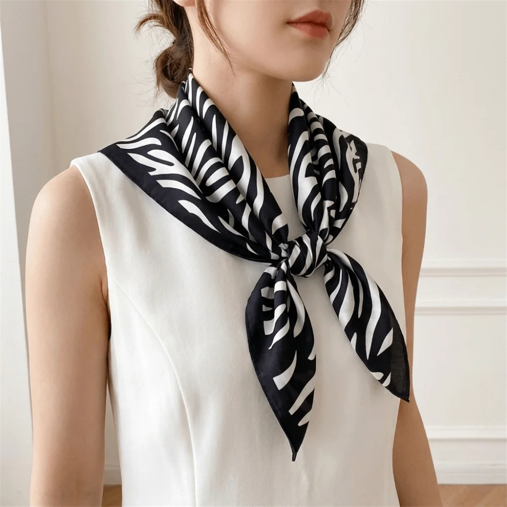 Breathable Square Scarf Lightweight Sunscreen Printed Silk Scarf Headband Personalized Stripes Square Headscarf Vacation