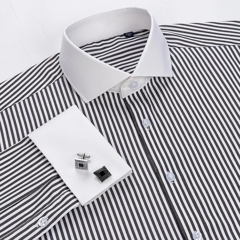 2023 French Cufflinks Suit Collar Korean Version Slim Fitting Shirt Long Sleeve Men's Tuxedo Party Wedding  Shirts