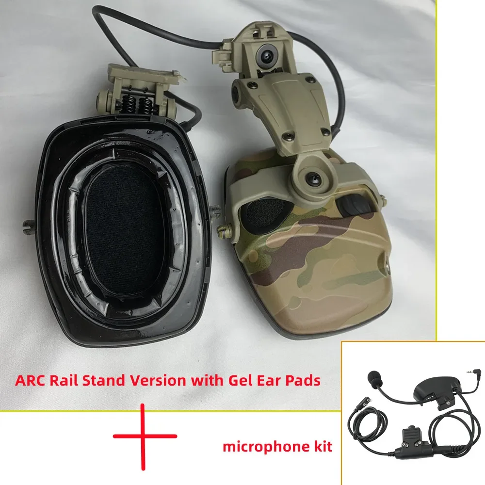 Tactical Headset ARC Rail Adapter Hearing Noise Cancellation Electronic Shooting Headphone with Microphone Kit Gel Earmuffs