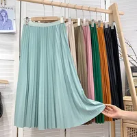 Falda Plisada Elegante de Cintura Alta para Mujer 2026, Falda Midi Larga, Negra, de Alta Calidad