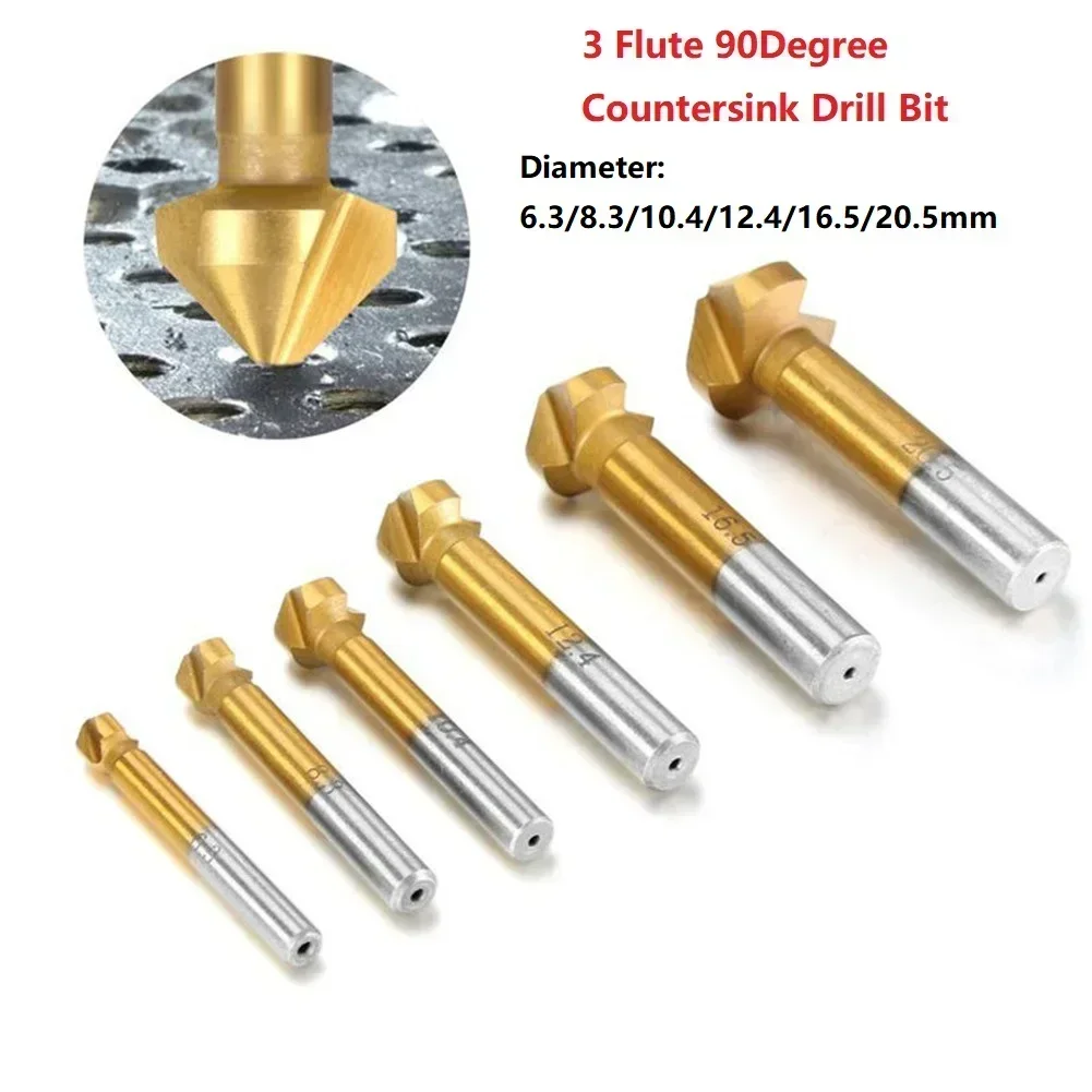 

6.3-20.5MM 1pcs Round Shank 3 Flute 90 Degree HSS Chamfer Chamfering Cutter End Mill Tool Countersink Drill Bit Set