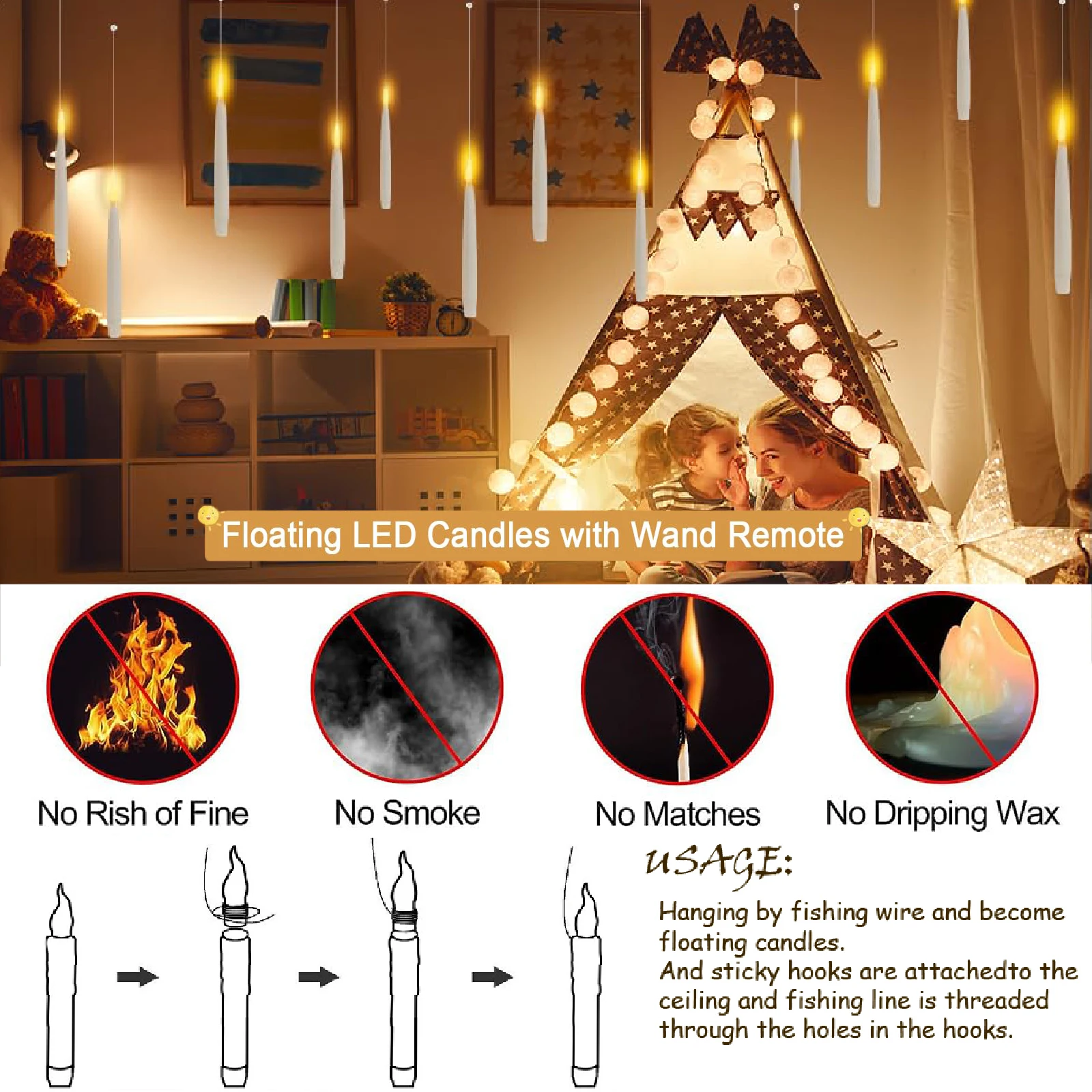 12-60PCS Magic Wand Floating Candles Led Flameless Candle for Wedding Birthday Valentine Decor Hanging Electric Window Candle