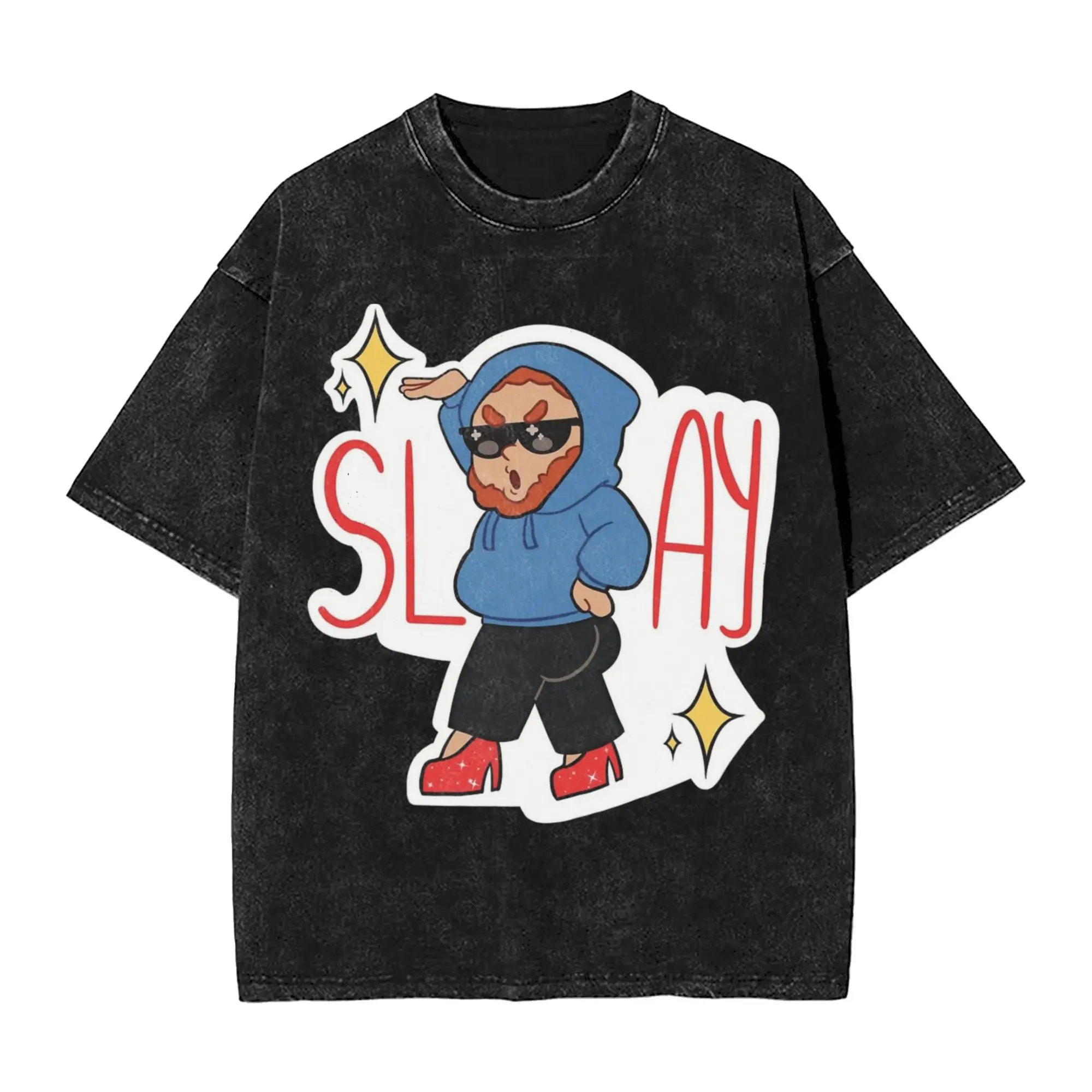 Mens T-Shirt Caseoh Slay Washed T-Shirts Trending  Summer Tee Shirt Vintage Pattern Casual Clothing Plus Size