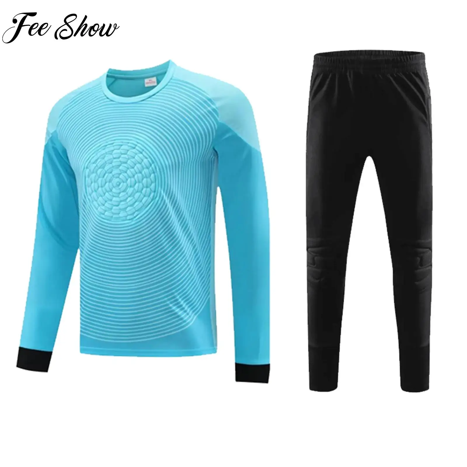 زي حارس المرمى الاحترافي لكرة القدم قمصان حارس المرمى للرجال ملابس رياضية بأكمام طويلة مطبوعة على شكل دائرة مع بنطلون #1