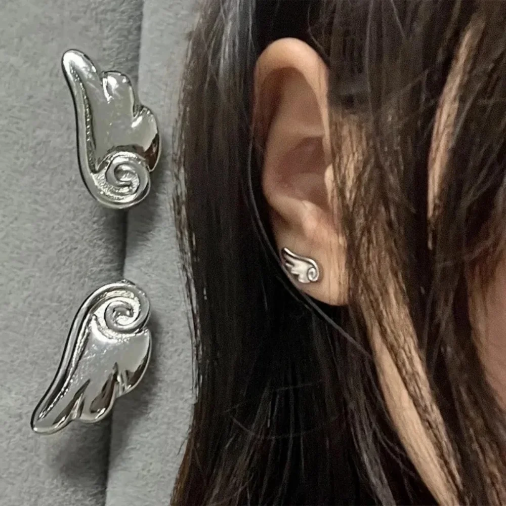 Silver Color Angel Wing Earrings for Women Men Simple Cute Design Pierced Earrings Rock Party Gothic Jewelry Accessories Gift