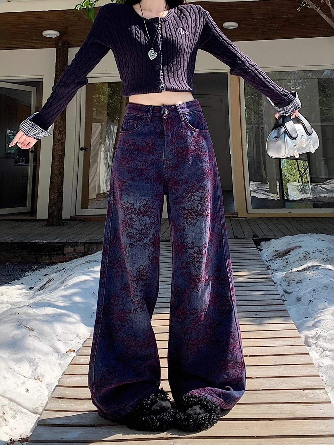 

Retro Casual Wide Leg Denim Jeans Women Loose Straight Drapey Slimming Floor-Length Pants Autumn New Arrival Blue