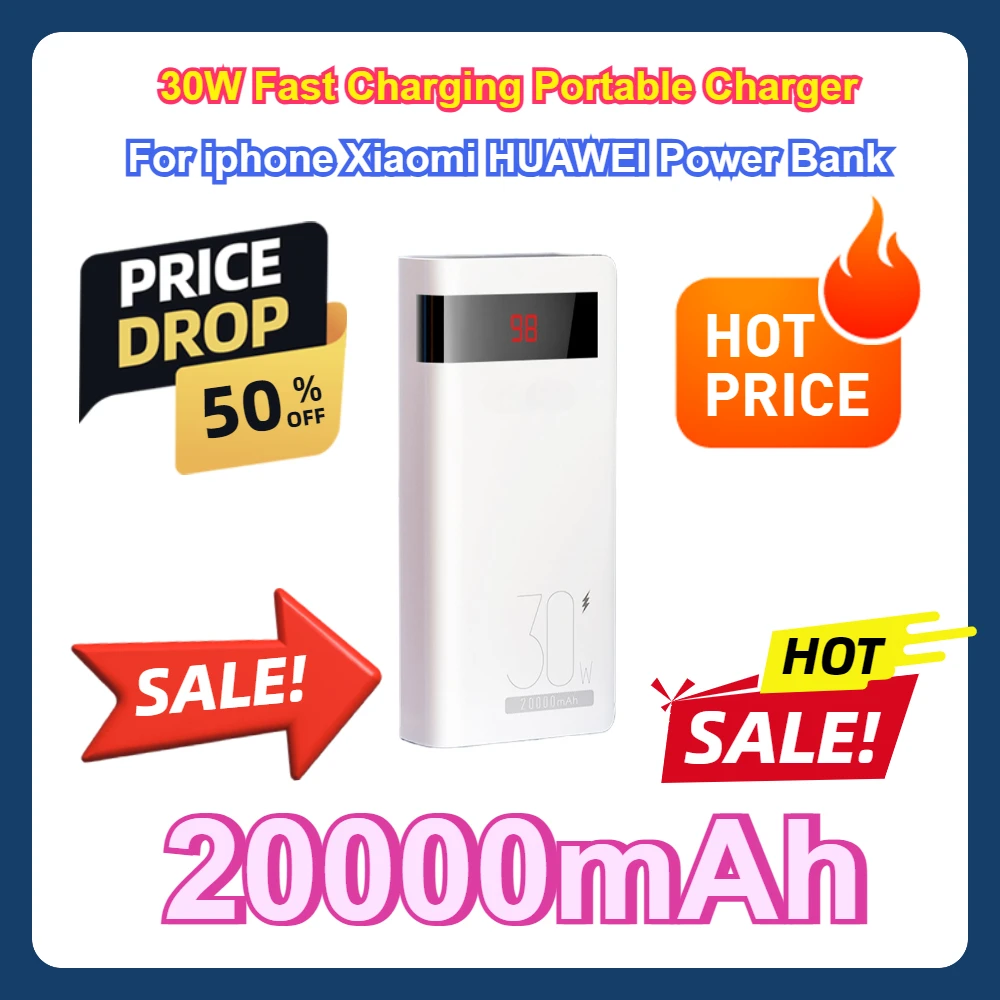 

For iphone Xiaomi HUAWEI 20000mAh Power Bank 30W Fast Charging Portable Charger 20000mAh External Battery