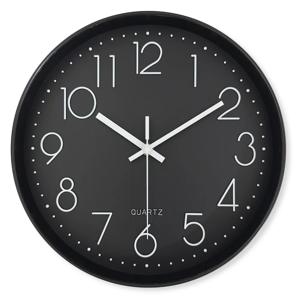 Silent Battery Operated Wall Clock with Big Numbers Quartz Movement Tempered Glass Face Suitable for Home and Office 30cm