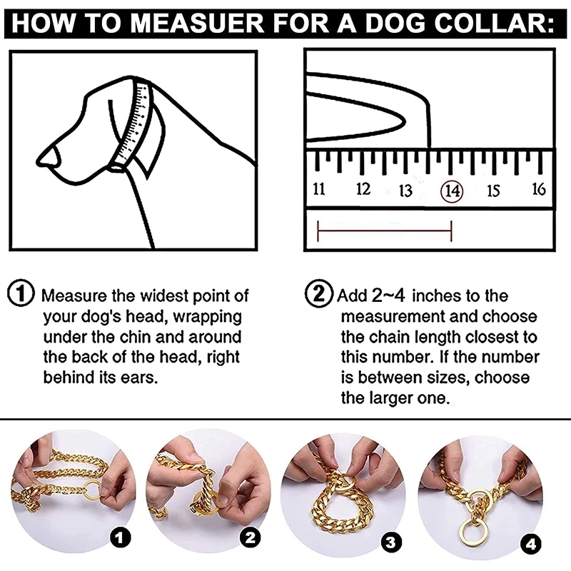 Robustes Hundehalsband mit P-Kette, Schlangenmuster, Verchromt, Rostfrei, Hundetrainingshalsband für Kleine und Große Hunde, Schwarz/Gold – Detail 5