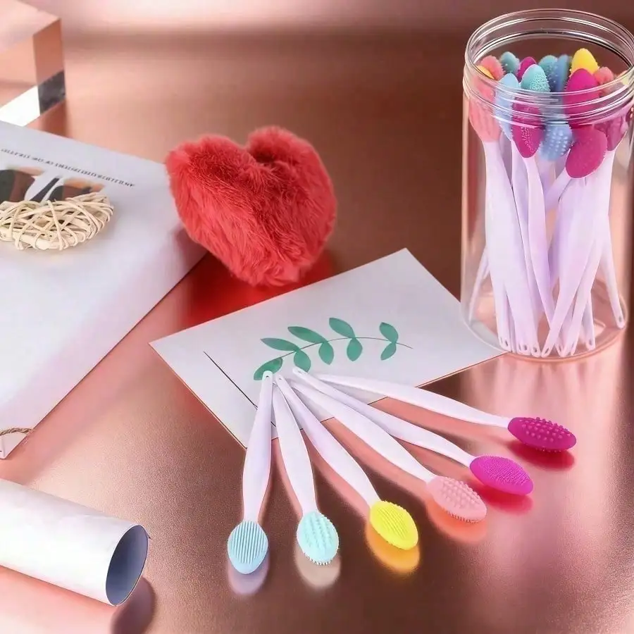 18pcs Mixed Color Jar Brush Set - Double-Sided Silicone Scrub Tool, Smooth Daily Face Cleansing Applicator for Lip Care & Beauty Personal Care Smooth Daily