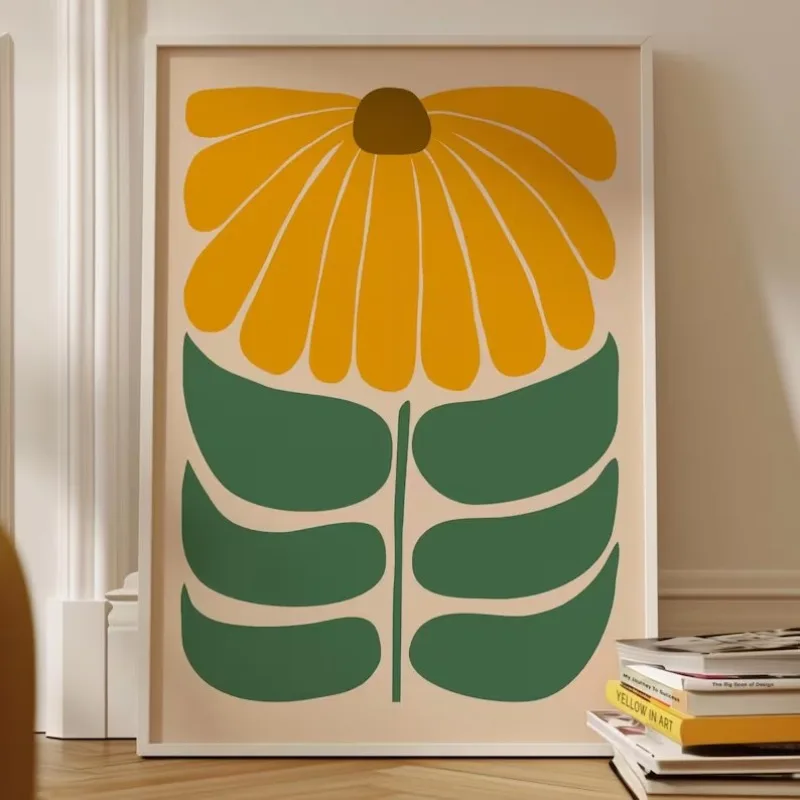 2026 Retro Sunflower Art Print, Unframed, Neutral Boho Abstract Home Decor, Botanical Gallery Wall Art Print Canvas Poster
