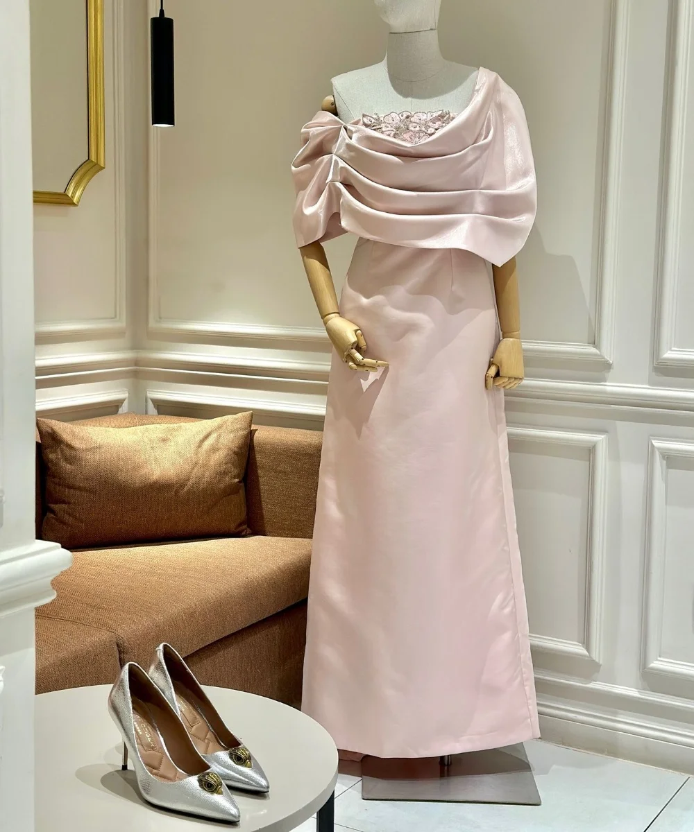 Customized Elegant Charmeuse Pleat Sequined Pattern A-line Off-the-shoulder Long Bespoke Occasion Party Dresses