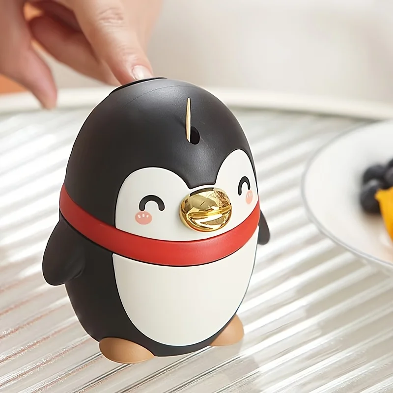 التلقائي موزع أعواد الأسنان لطيف البطريق شكل المحمولة حامل أعواد الأسنان زر واحد عملية مضحك حامل أعواد الأسنان السفر