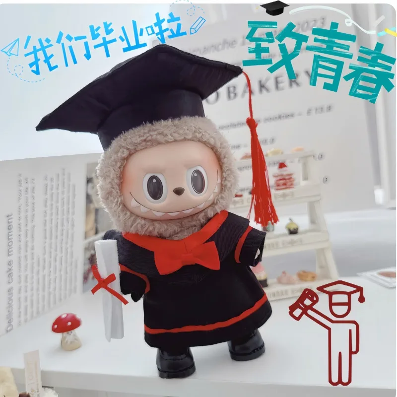 17 cm Labubu-Puppenkleid, Kleidung, Abschlusssaison-Set, Bachelor's Doctoral Hat, Grad-Robe, süßes Freizeit-Set