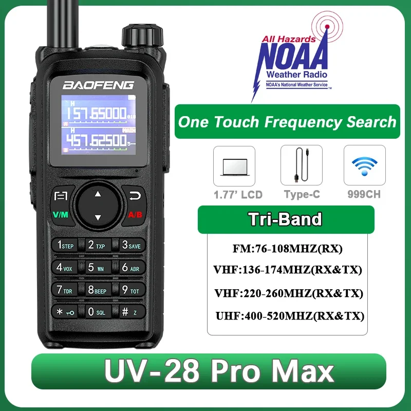 Рация Baofeng z828 Pro Max трехдиапазонная, 220 ~ 260 МГц, Type-C, зарядка, NOAA 999