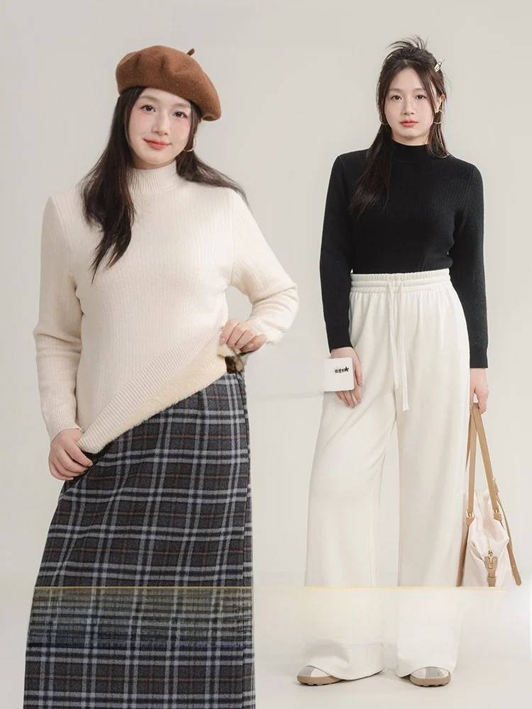 

Heynew, женский вязаный свитер больших размеров с высокой подкладкой Fce, зимний утягивающий вязаный топ, простой вязаный топ с внутренней подкладкой для больших девочек, Cl...