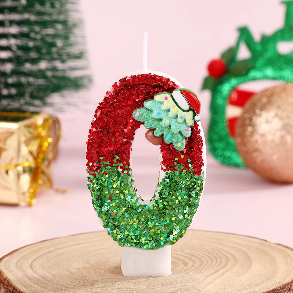 Cartoon Christmas Tree Candles, Red And Green Sequined Digital Candles, Christmas Cake Decoration Christmas Atmosphere