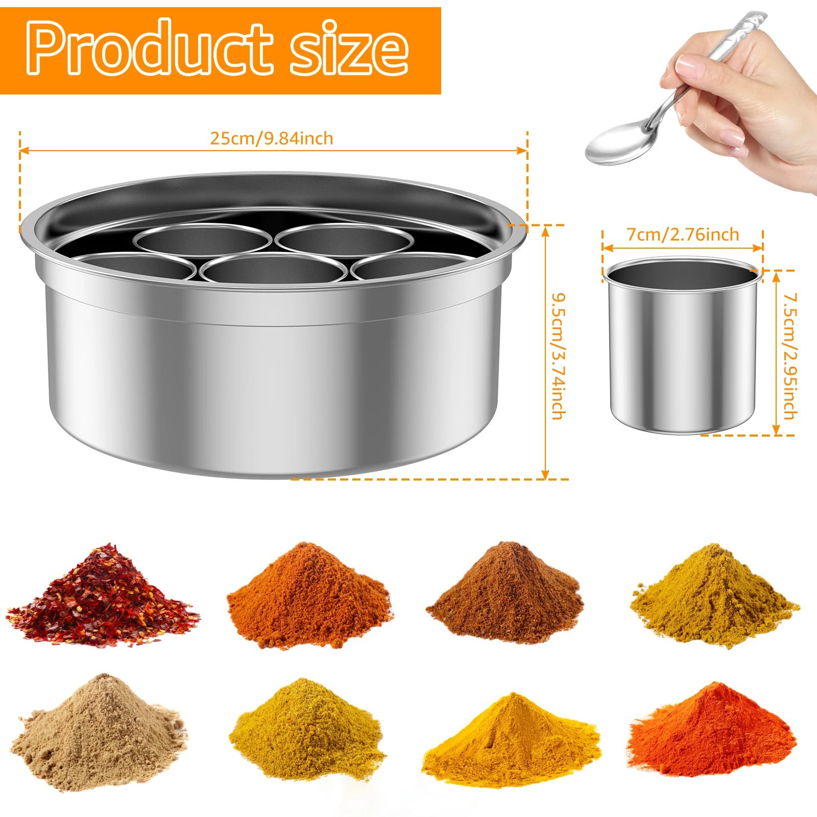 Masala Dabba Spice Box Stainless Steel Spice Storage Container with 7 Compartments Indian Spice Box with Transparent Lid & Spoon