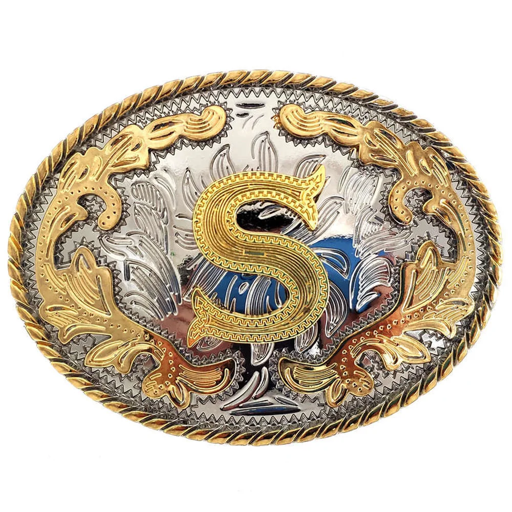 Cheapify Dropshipping Western Initial Letters ABCDEFG to Y-Cowboy Rodeo Gold Large Belt Buckle for Men and Women (ABC-Z)