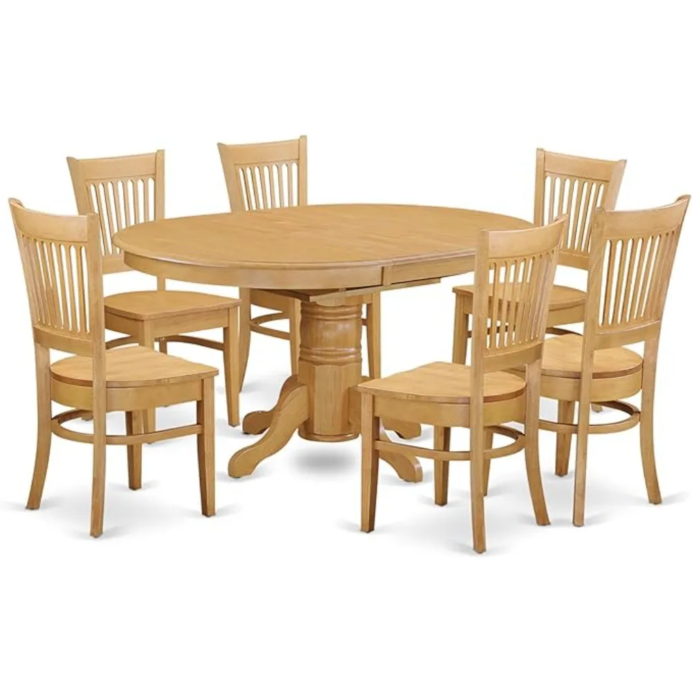 AVVA7-OAK-W 7 Piece Dining Room Furniture Set Consist of an Oval Kitchen Table with Butterfly Leaf and 6 Dining Chairs