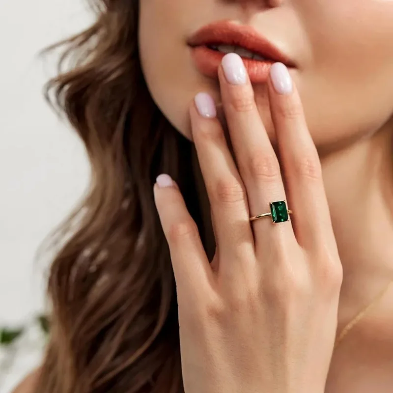 Tigrade Exquisite Dazzling Gemstone Emerald 925 Sterling Silver Ring For Women Gold Plated Bridal Engagement Wedding Jewelry