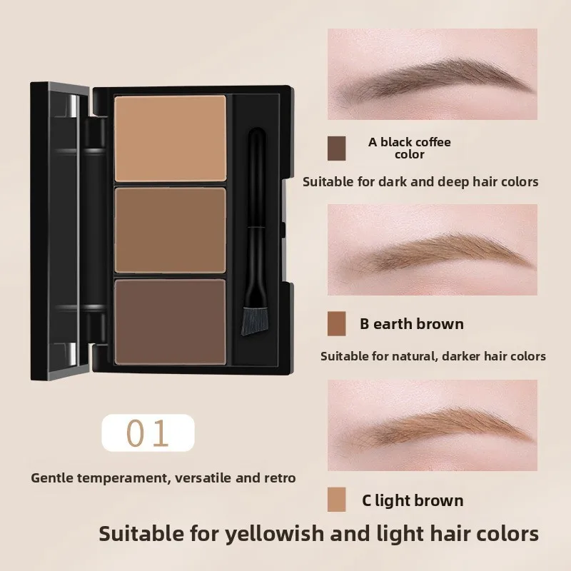 Driekleurig wenkbrauwpoeder Waterdicht en zweetbestendig Vormgevend wenkbrauwpalet Professionele waterdichte cosmetica