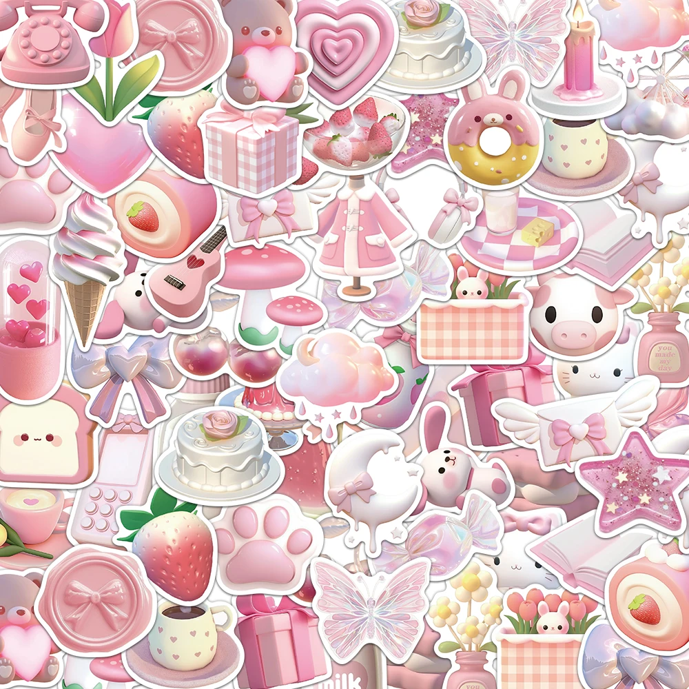 50PCS Koreanische 3D Rosa Aufkleber Nette und Exquisite Handbücher Material Telefon Fällen Laptop Koffer Wasser Tassen Wasserdichte Aufkleber