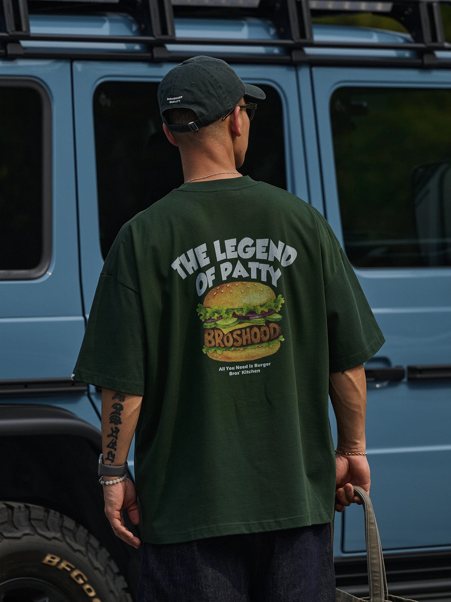 Broshood 26SS Japanese Style Loose Fit Fun Burger Print Direct Spray round Neck Short Sleeve T-Shirt Youth Summer Fashion