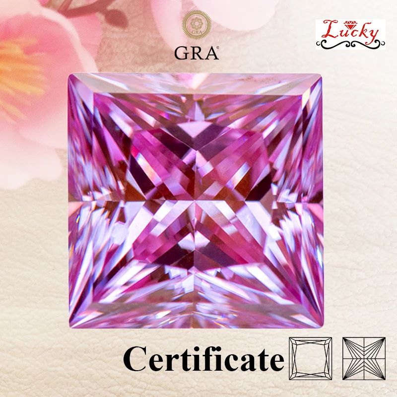 

Moissanite Princess Cut Top Quality Sakura Pink Color Charms Beads for DIY Jewelry Making Earrings Material with GRA Certificate